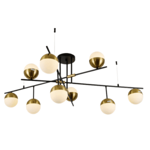 Opal Globe Glass Gold Black Metal Body Modern Nordic Chandelier Ceiling Light 9xG9s