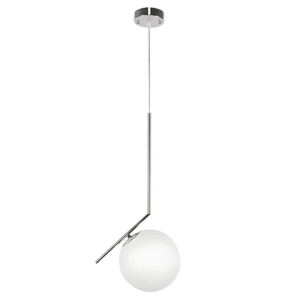 Opal White Glass Globe Chrome Pendant Ceiling Light - 40W