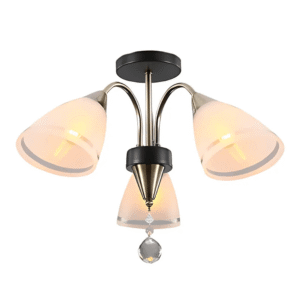 Petal Snowdrop 3 Lamp Cone Glass Antique Brass Semi Flush E27 Ceiling Light