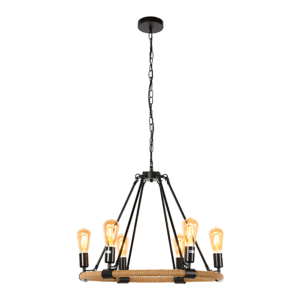 Rustic Charm Jute-Wrapped Circle Chandelier Light - 40W