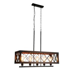 Rustic Rectangular Cage Wood Accent 5-Light Chandelier