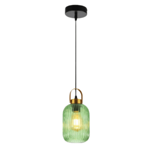 Sawyer Ribbed Maloto Lantern Green Glass E27 Pendant Ceiling Light - 140mm/300mm