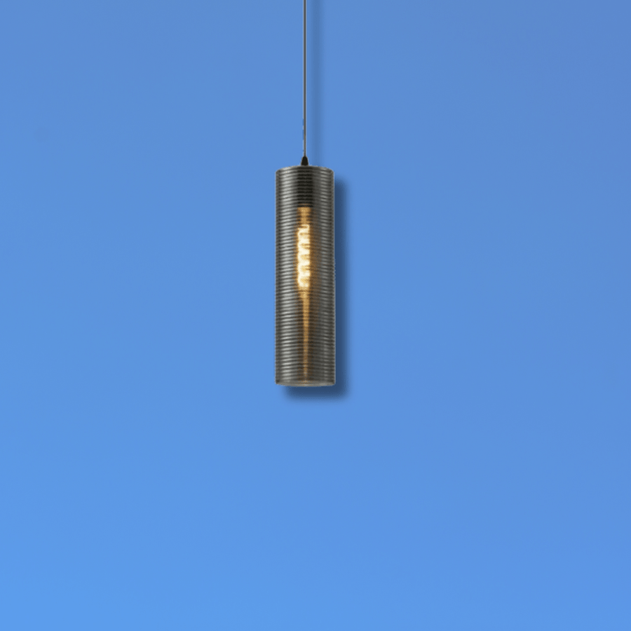 Silver Reeded Cylinder Glass E27 Pendant Light Fitting - Image 2