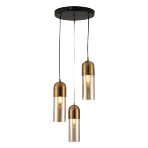 Sleek Amber and Bronze Black Cylinder Pendant Ceiling Light - 3 Lamps