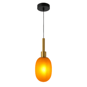 Small Opalescent Ellipsoid Pendant Light with Gold Detail - Smoky/Opal/Amber
