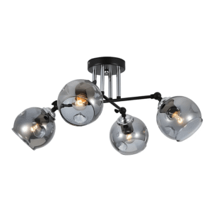 Smoky 4 Lamp Glass Black and Chrome Semi Flush Ceiling Light - 60W
