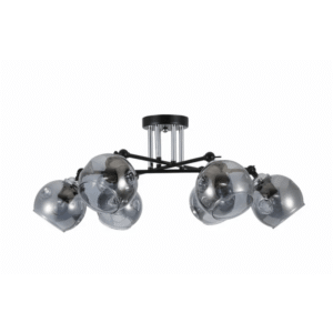 Smoky 6 Lamp Glass Black and Chrome Semi Flush Ceiling Light - 60W
