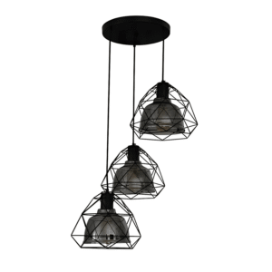 Smoky Or Copper 3 Lamps Glass Metal Cage Pendant Ceiling Light - 40W