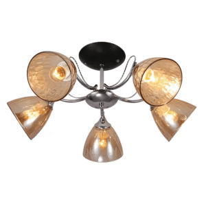 Textured 5 Lamp Clear Cone Glass Chrome Semi Flush Ceiling Light
