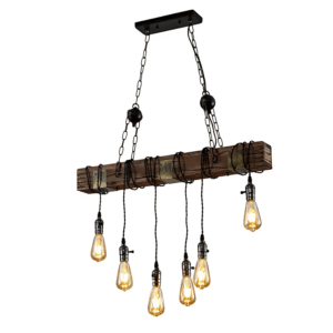 Timber Iron and Wood Beam Island Ceiling Chandelier Light 6xE27