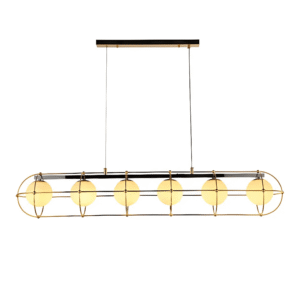 Vintage-Modern Linear Orb G9 Chandelier with Geometric Gold Detailing