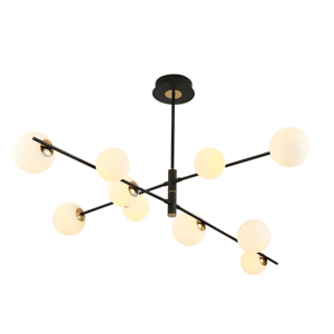 White Globe 10 Lamp Glass Black Rod Body Ceiling Light - 7W