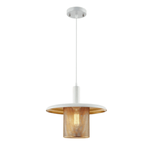 White Golden Metal Caged Flat Pendant Ceiling Light - D350mm/D450mm