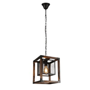 Wood Cube Black Cage Lantern Rustic Pendant Ceiling Light E27